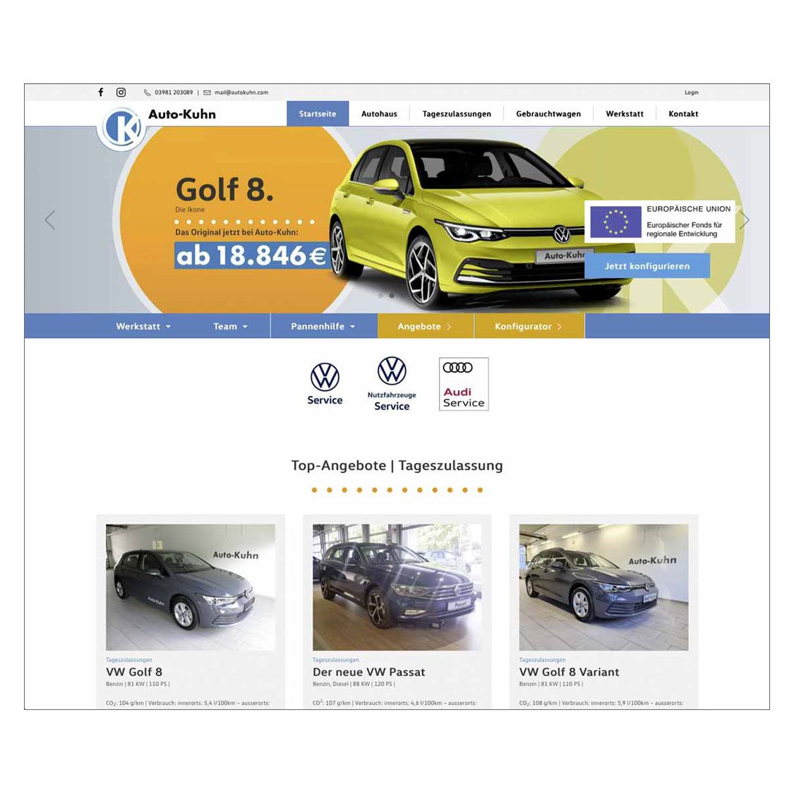 Ansicht der Webseite für das Autohaus Kuhn in Neustrelitz, Webdesign by LOGOMedia