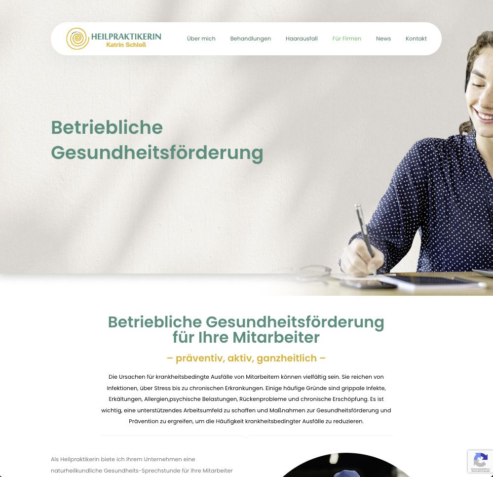 Ansicht der Webseite für die Heilpraktikerin Katrin Schloß in Neubrandenburg.