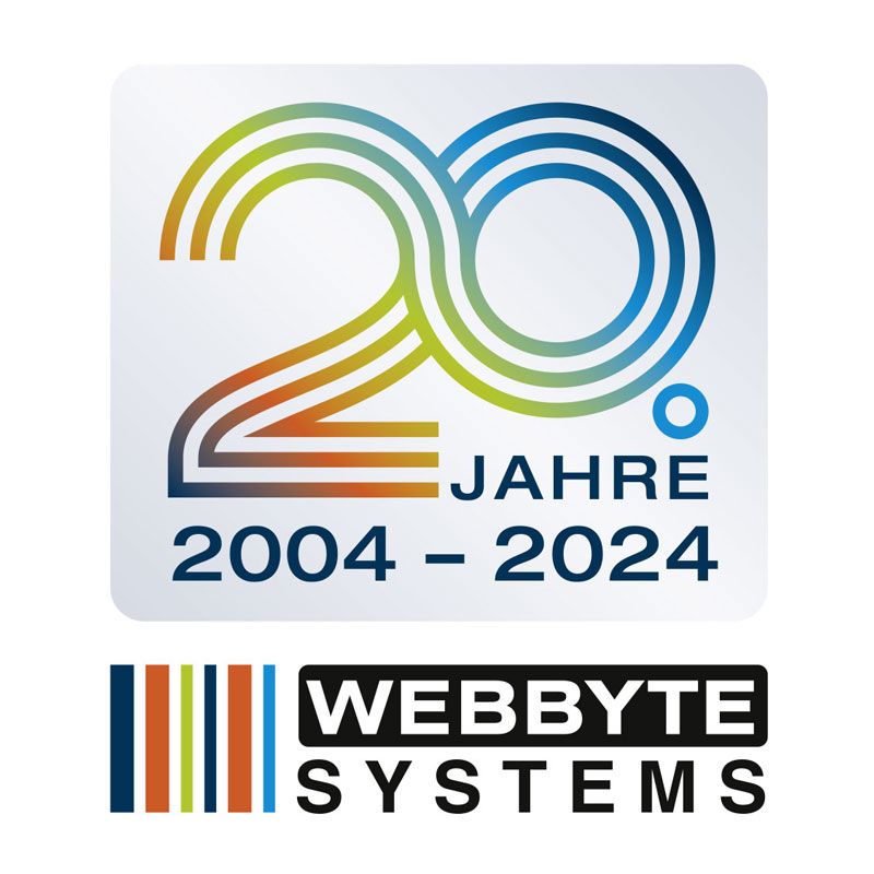Ansicht des Jubiläums-Logos von Webbyte Systems auch Neubrandenburg zum 20-jährigen Firmenjubiläum.