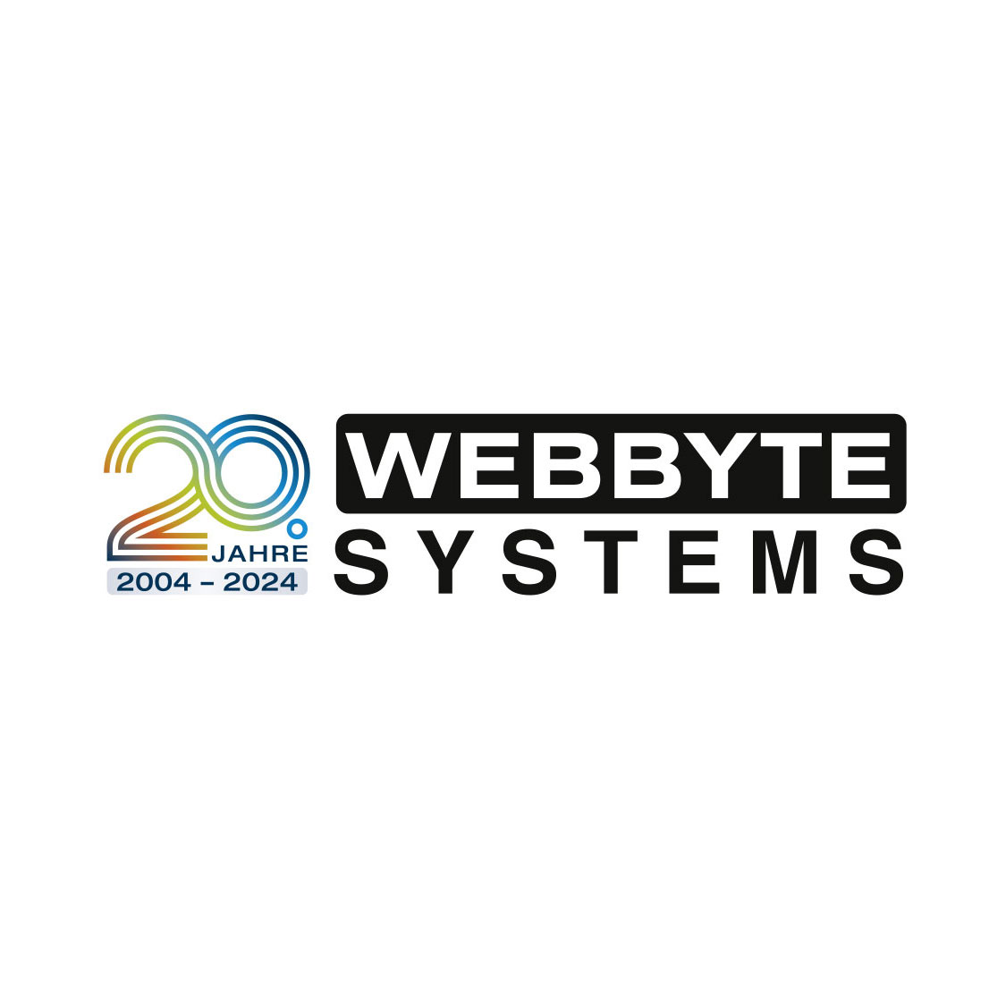 Darstellung des Jubiläums-Logos in der Langversion von Webbyte Systems auch Neubrandenburg zum 20-jährigen Firmenjubiläum.