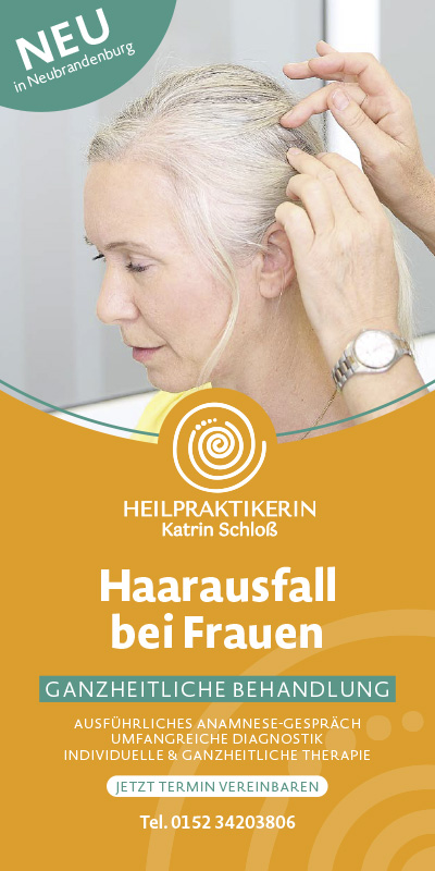 Flyer für Heilpraktikerin Katrin Schloß in Neubrandenburg zum Thema Haarausfall